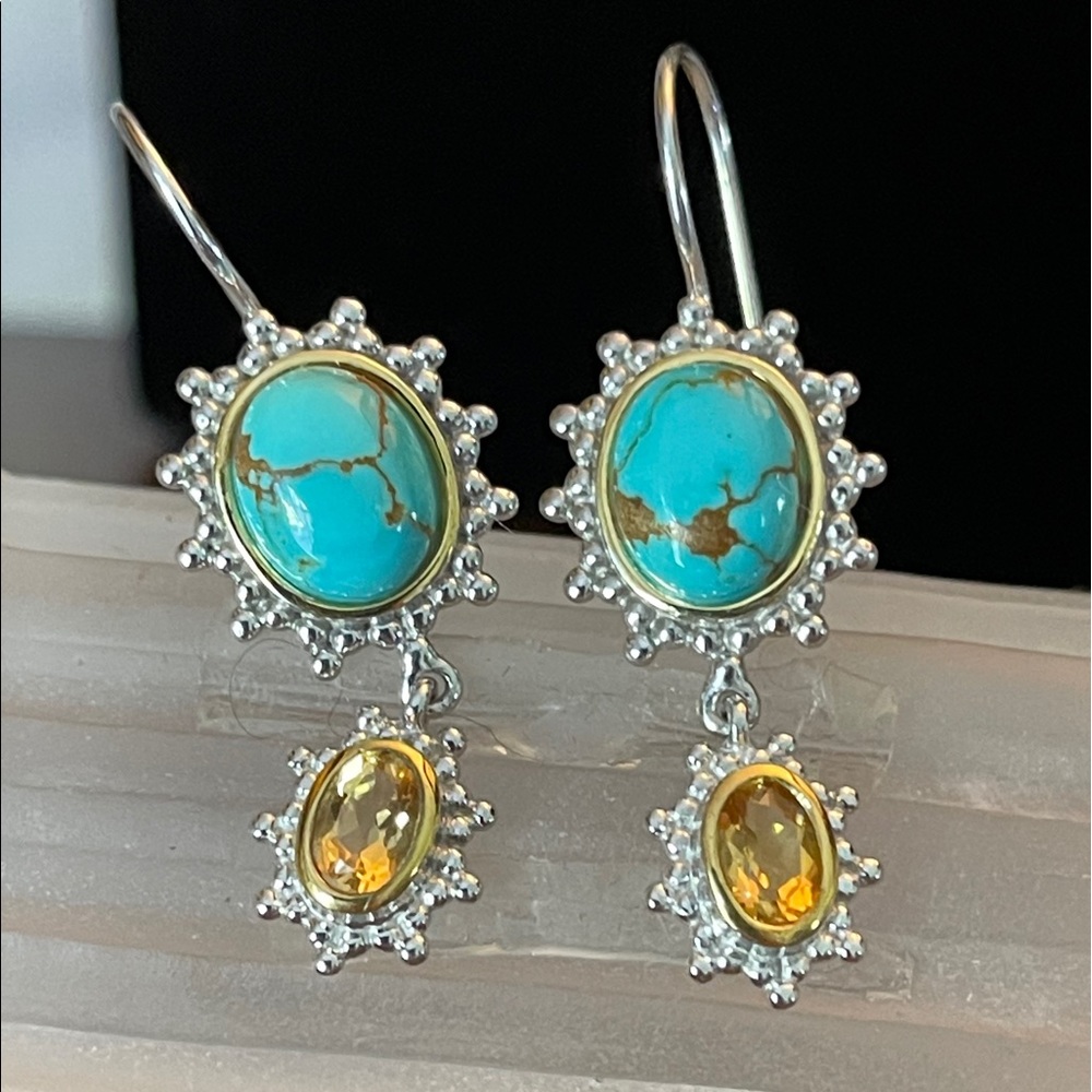 Gem Insider 1.5” turquoise & citrine earrings